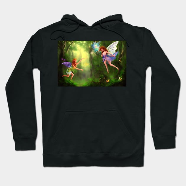 Mystic fairies flying in an enchanted forest Hoodie by Russell102